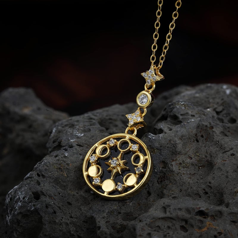 SLOONG 925 Sterling Silver Blue Sandstone Moon Phase Necklace 18K Gold Plated Necklace Birthday Gift for Women Girlfriend - Image 4