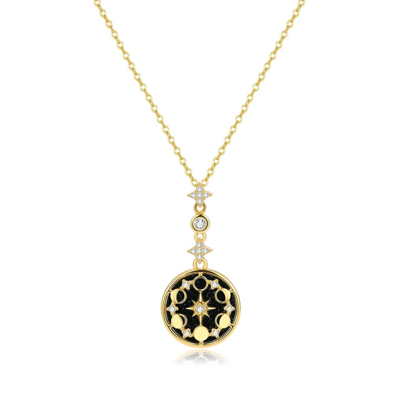 SLOONG 925 Sterling Silver Blue Sandstone Moon Phase Necklace 18K Gold Plated Necklace Birthday Gift for Women Girlfriend - Image 1
