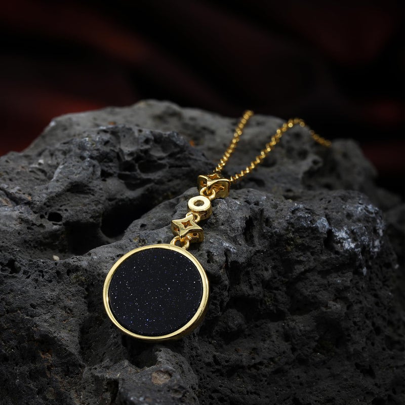 SLOONG 925 Sterling Silver Blue Sandstone Moon Phase Necklace 18K Gold Plated Necklace Birthday Gift for Women Girlfriend - Image 5