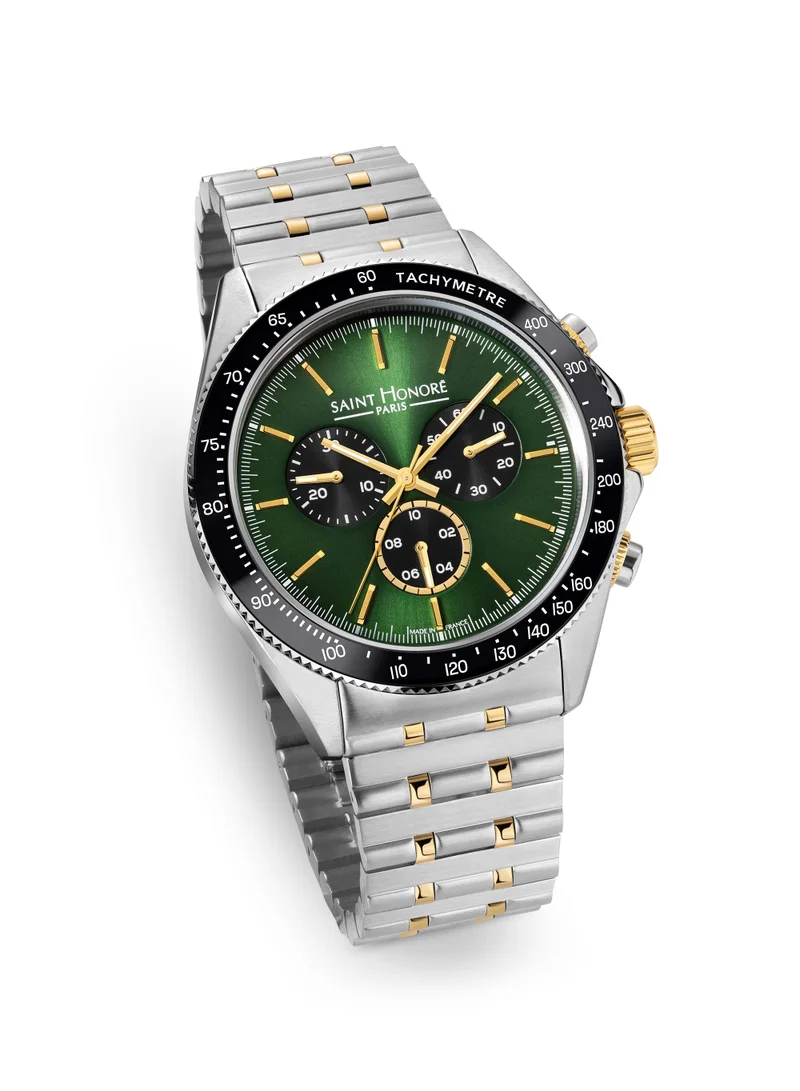 Saint Honore Paris  Le Bourget Green Dial Silver Gold Stainless Steel Bracelet Analog Watch for Men 43mm for Men | Best Price UAE