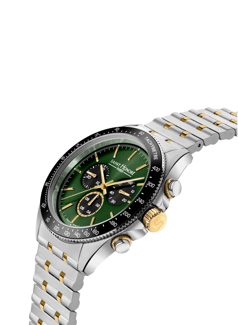 سانت هونور ساعة لي بورجيه للرجال بقرص أخضر وسوار ستانلس ستيل فضي ذهبي بعقارب  ملم