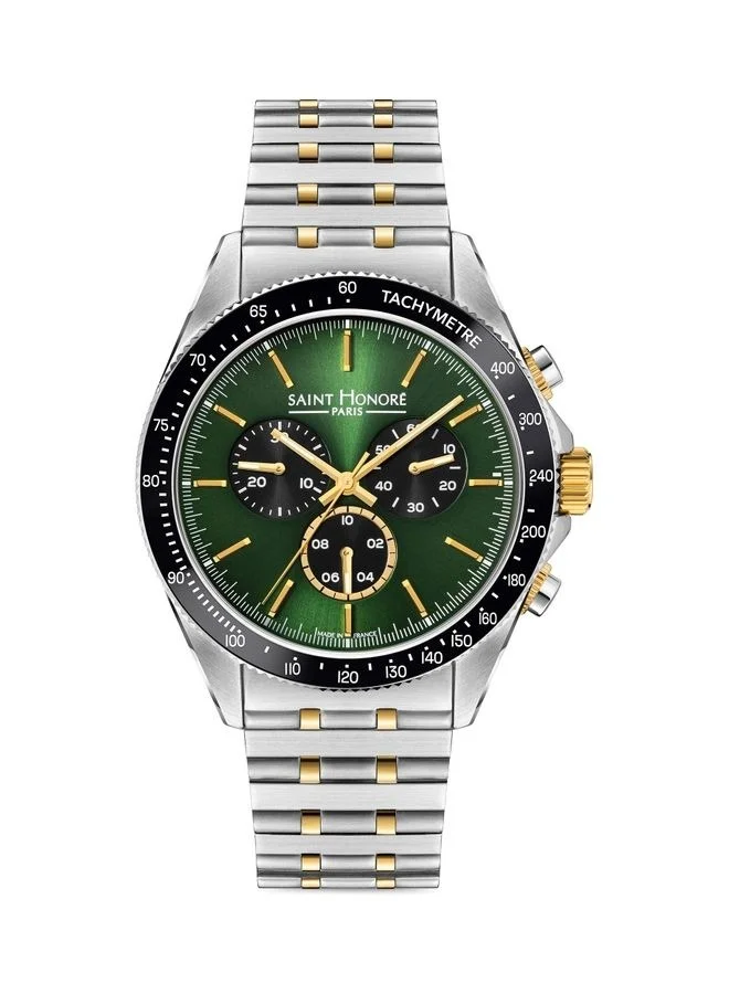سانت هونور ساعة لي بورجيه للرجال بقرص أخضر وسوار ستانلس ستيل فضي ذهبي بعقارب  ملم