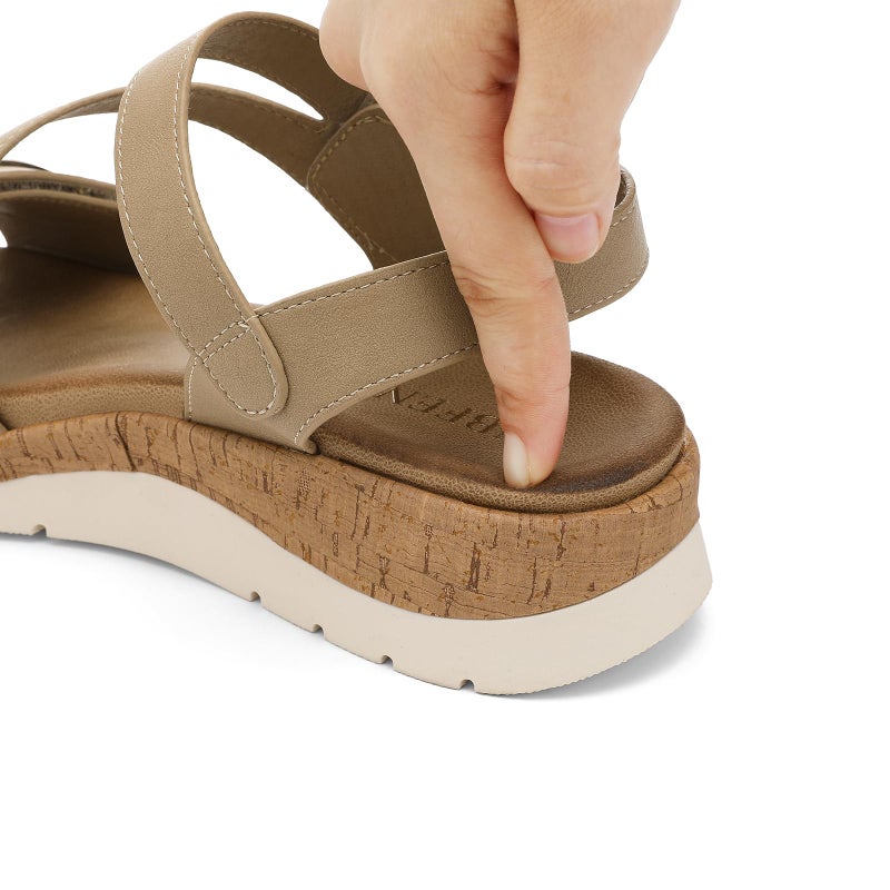 UBFEN Womens Flat Sandals Arch Support Open Toe Walking Comfy Casual Low Wedge Summer Shoes B Khaki Size US 8 - Image 2