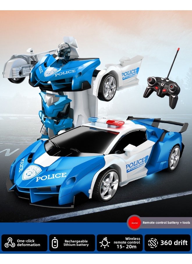 Children's Toys Charging Remote Control Deformation Car One-key Deformation Remote Control Car Robot Distribution Generation Gift-Color:Rambo Police Car 1:18  - Image 1