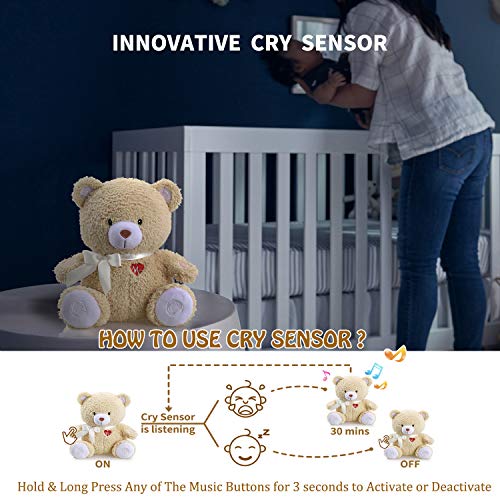 BEREST Sleeping Bear Baby Sleep Soother- Mom's Heartbeat White Noise Machine Infant Stuffed Animal Bear Toy Sleeping Aid, Nursery Decor with Baby Cry Sensor, Night Light, 9 Soothing Sounds Therapy - Image 3