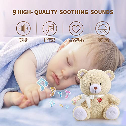 BEREST Sleeping Bear Baby Sleep Soother- Mom's Heartbeat White Noise Machine Infant Stuffed Animal Bear Toy Sleeping Aid, Nursery Decor with Baby Cry Sensor, Night Light, 9 Soothing Sounds Therapy - Image 2