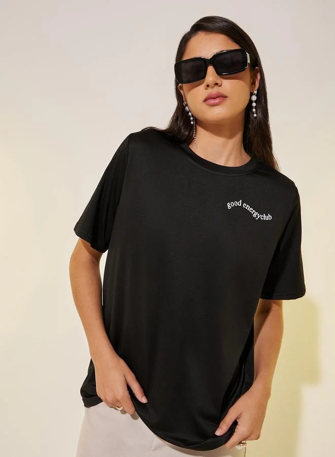 تايك تو Slogan Print Round Neck Regular Fit T-Shirt