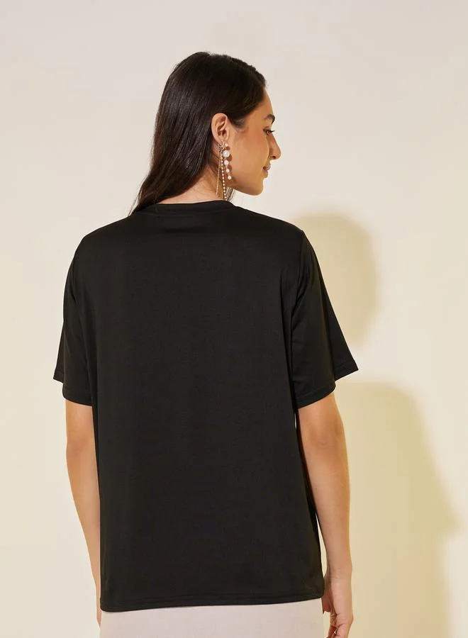 تايك تو Slogan Print Round Neck Regular Fit T-Shirt