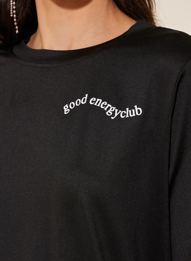 تايك تو Slogan Print Round Neck Regular Fit T-Shirt