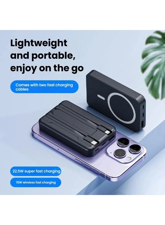 Magnetic 3-in-1 Wireless Power Bank 10000mAh – With Foldable Stand Portable Charger with Built-in Type-C & Lightning Cables, 22.5W Fast Charging for iPhone 17/16/15&SAM S26 Ultra/S25 Ultra/D24 Ultra,iWatch & AirPods - Image 3