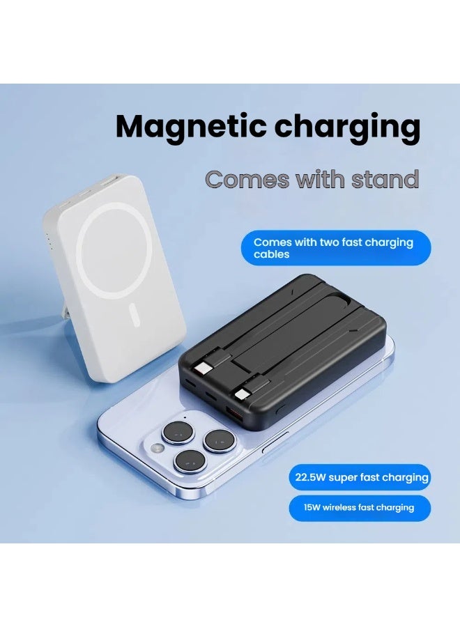 Magnetic 3-in-1 Wireless Power Bank 10000mAh – With Foldable Stand Portable Charger with Built-in Type-C & Lightning Cables, 22.5W Fast Charging for iPhone 17/16/15&SAM S26 Ultra/S25 Ultra/D24 Ultra,iWatch & AirPods - Image 2