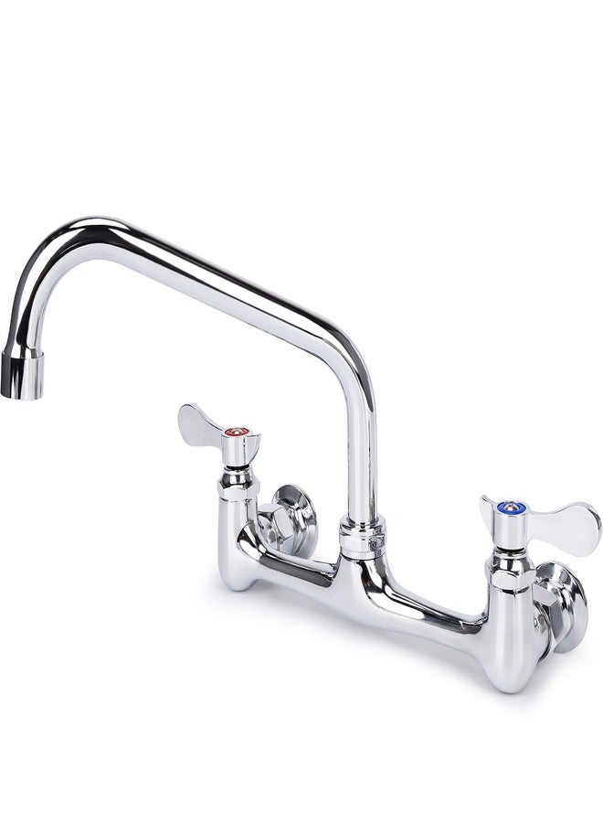 Bietor Wall Mount Kitchen Faucet 8" Center Commercial Sink Faucet with 8” Swivel Spout Dual Handles Brass Utility Sink Faucet for Laundry Room Restaurant Polish Chrome - Image 1