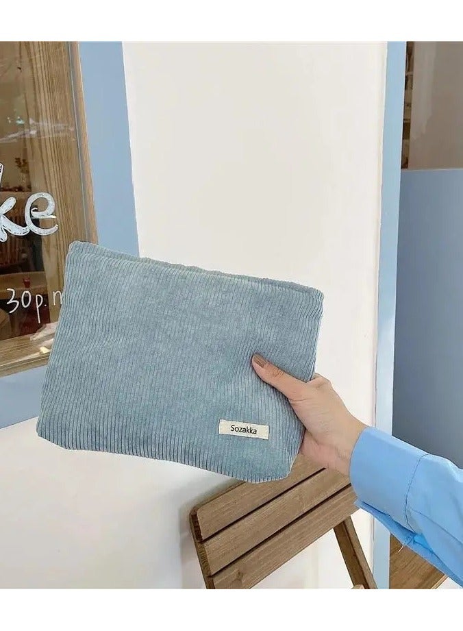 ORiTi Stylish and Spacious Corduroy Travel Makeup Bag with Zipper - Perfect for On- the-Go Beauty Essentials - Image 1