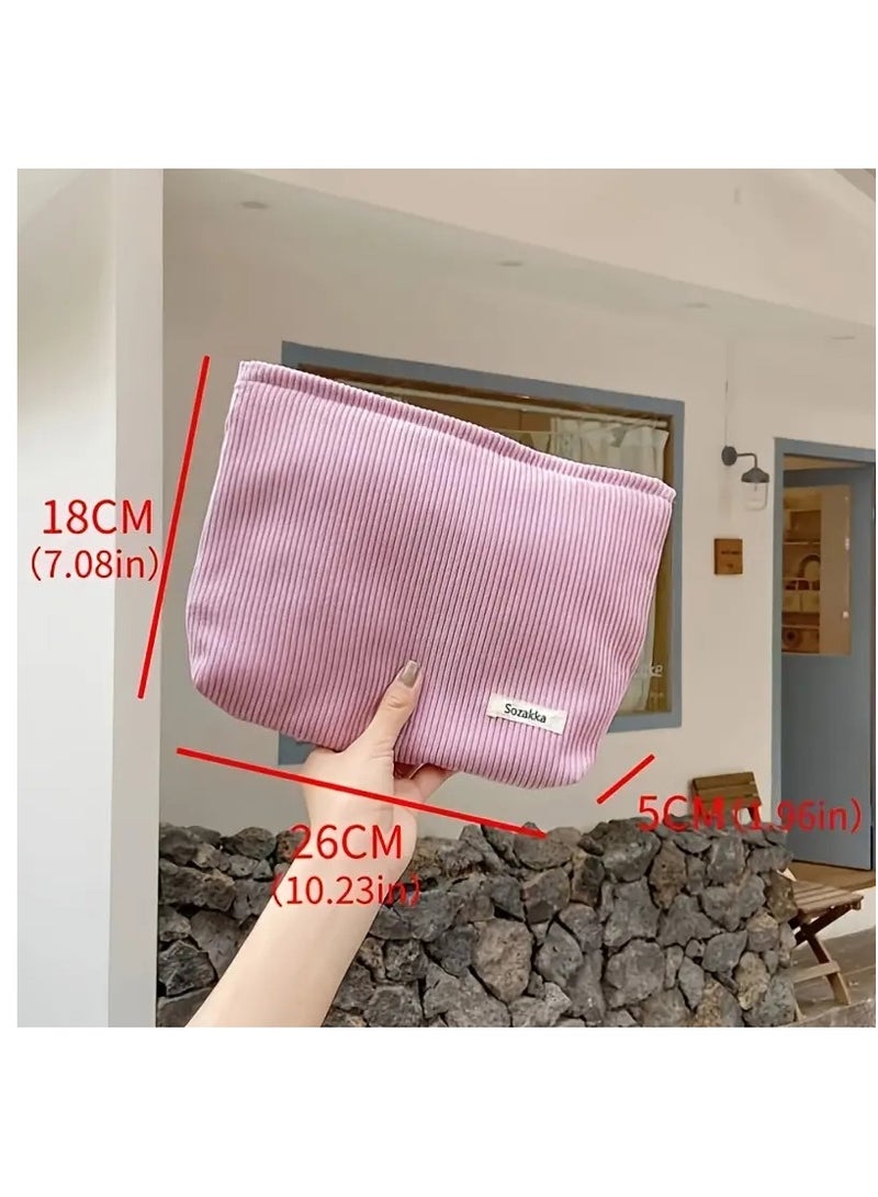 ORiTi Stylish and Spacious Corduroy Travel Makeup Bag with Zipper - Perfect for On- the-Go Beauty Essentials - Image 3
