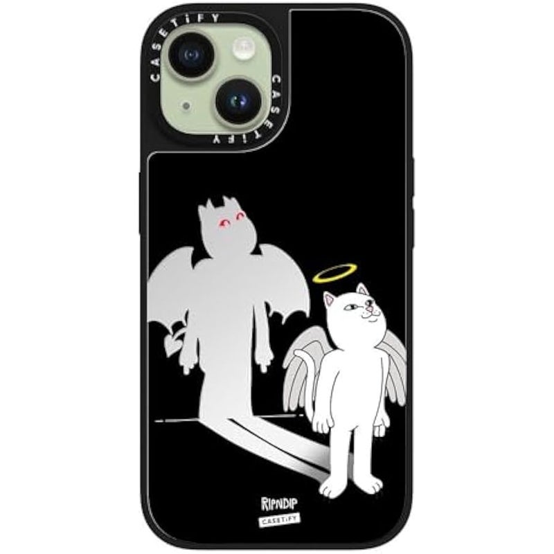 Casetify Mirror Case for iPhone 15 【RipNDip Colab/Reflective / 4.9ft Drop Protection/Compatible with Magsafe】 - Shadow Friend - Silver on Black - Image 3