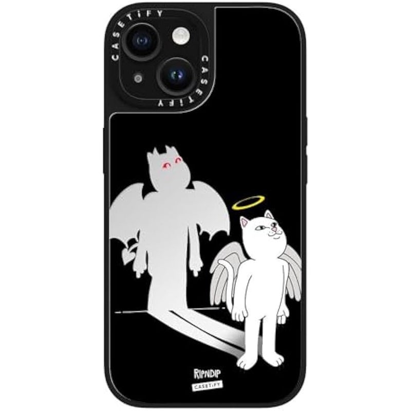Casetify Mirror Case for iPhone 15 【RipNDip Colab/Reflective / 4.9ft Drop Protection/Compatible with Magsafe】 - Shadow Friend - Silver on Black - Image 5