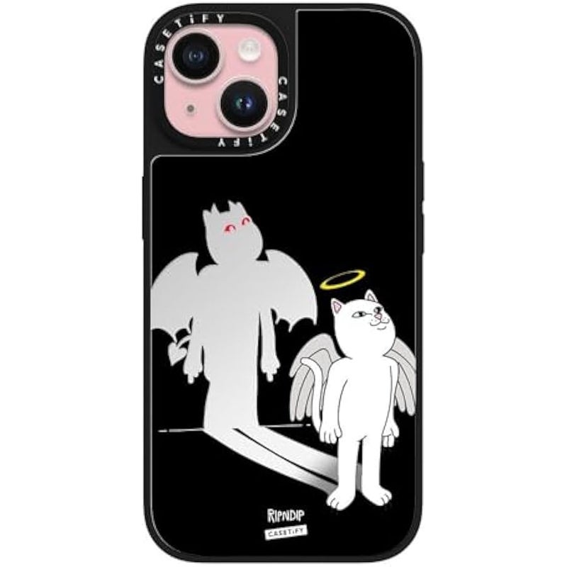 Casetify Mirror Case for iPhone 15 【RipNDip Colab/Reflective / 4.9ft Drop Protection/Compatible with Magsafe】 - Shadow Friend - Silver on Black - Image 1