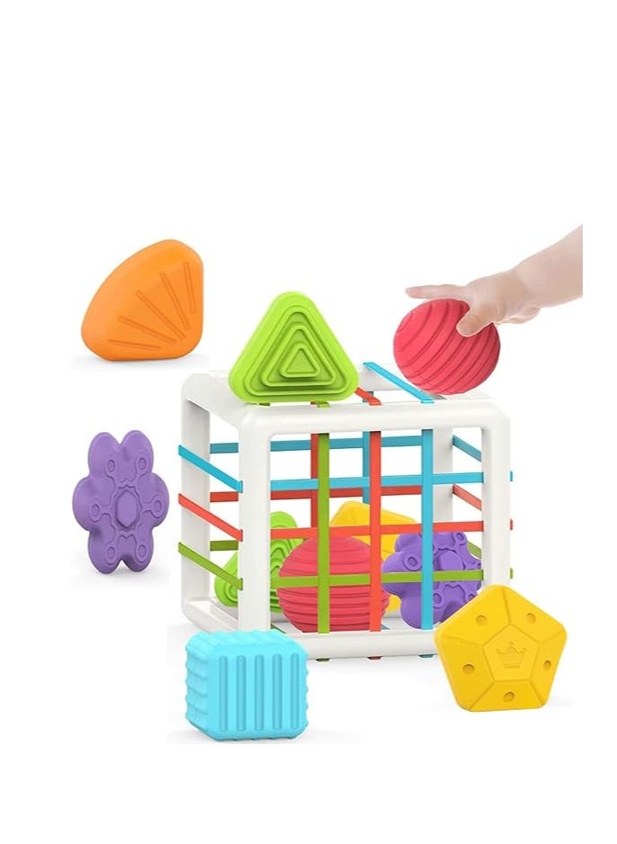 Montessori Toys for 1 Year Old,Baby Sorter Toy Colorful Cube and 6 Pcs Multi Sensory Shape  - Image 1