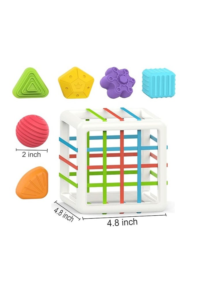 Montessori Toys for 1 Year Old,Baby Sorter Toy Colorful Cube and 6 Pcs Multi Sensory Shape  - Image 2