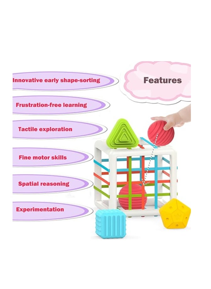 Montessori Toys for 1 Year Old,Baby Sorter Toy Colorful Cube and 6 Pcs Multi Sensory Shape  - Image 3