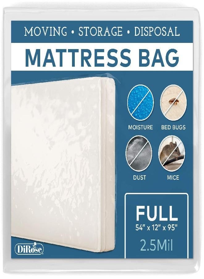DiRose - Mattress Storage Bag - Full Size Thick Plastic Moving Cover, Transport, Disposal and Protector - 3 mil Heavy Duty Reusable Clear Waterproof Mattress Protector Encasement by DiRose… - Image 1