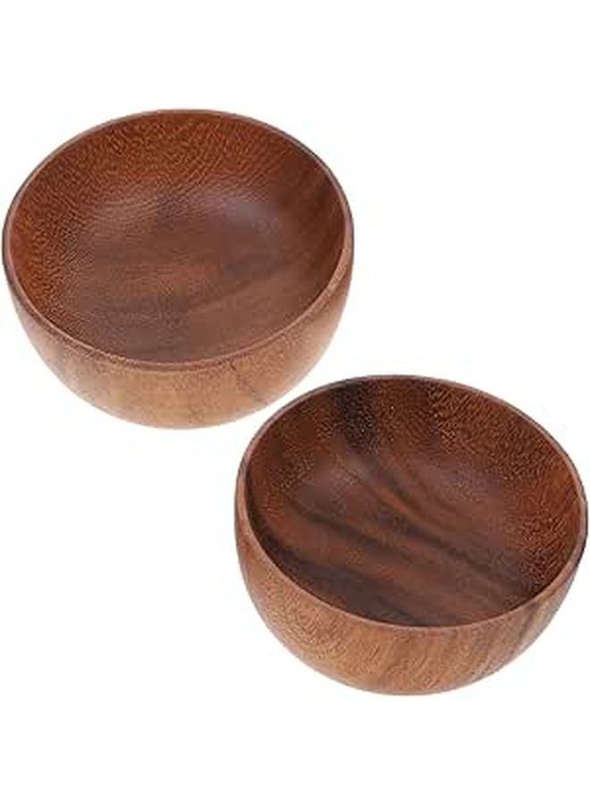 Acacia Wood Flat Bottom Serving Bowls Set Of 2 Japanese Style 12x6cm For Rice Salad Soup - Image 1
