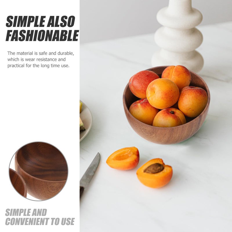 Acacia Wood Flat Bottom Serving Bowls Set Of 2 Japanese Style 12x6cm For Rice Salad Soup - Image 4