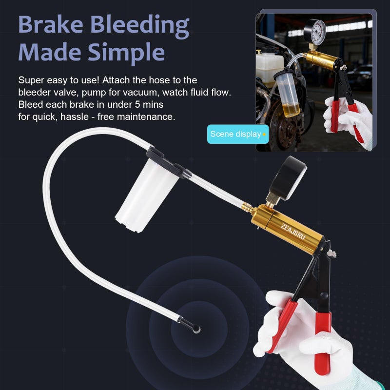 ZEAJSRU Handheld Vacuum Pump Brake Bleeder Kit with Pressure Gauge, Brake Fluid Bleeding Tool Set with Hoses, Adapters and Reservoir, Automotive Brake Bleeding & Vacuum Diagnostic Test Kit (-Blue-) - Image 4