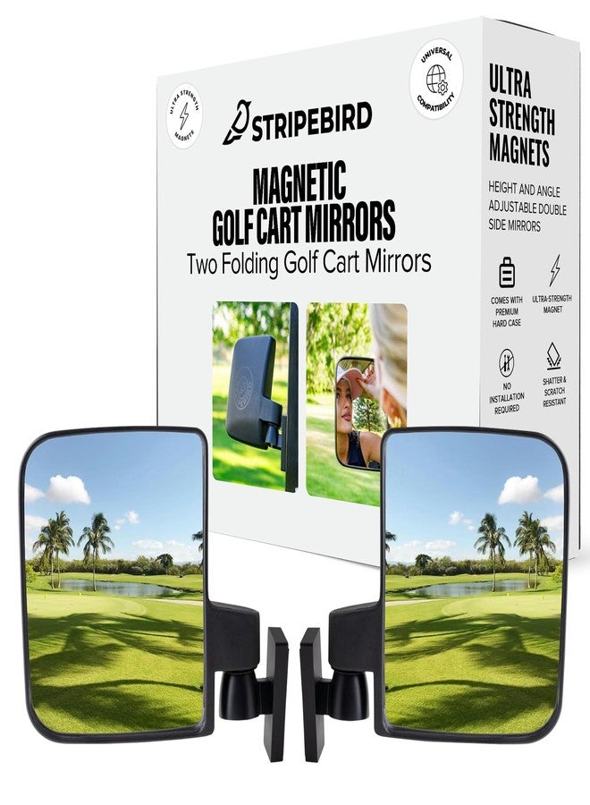 Stripebird - Magnetic Golf Cart Mirrors 2.0 (Black) - No Drilling - Ultra-Strength Magnet - 2 Folding Side Mirrors - EZ Go Accessory - Club Car Accessory - Golf Cart Accessory - Image 1