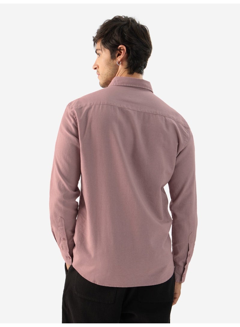 The Souled Store Men Soft Pink Solid Regular Fit Cotton Linen Shirts - Image 4