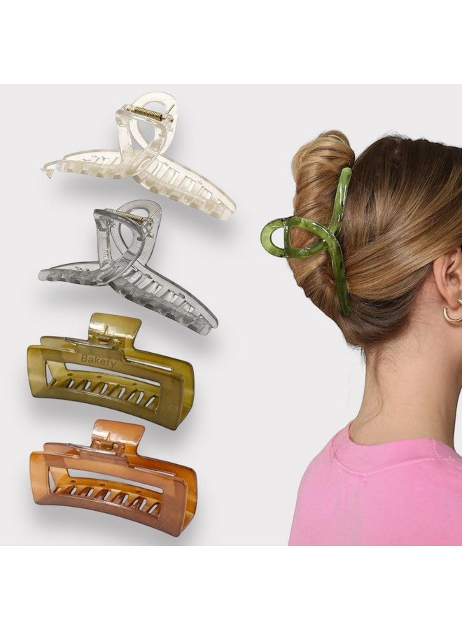 BAKEFY 4 Pcs Hair Claw Clips,2pcs Large Butterfly Hair Clips and 2pcs Rectangle Claw Clips Jelly Clip Larger Size Hair Clip for Women Hair Accessories for Thin Thick Hair - Image 1