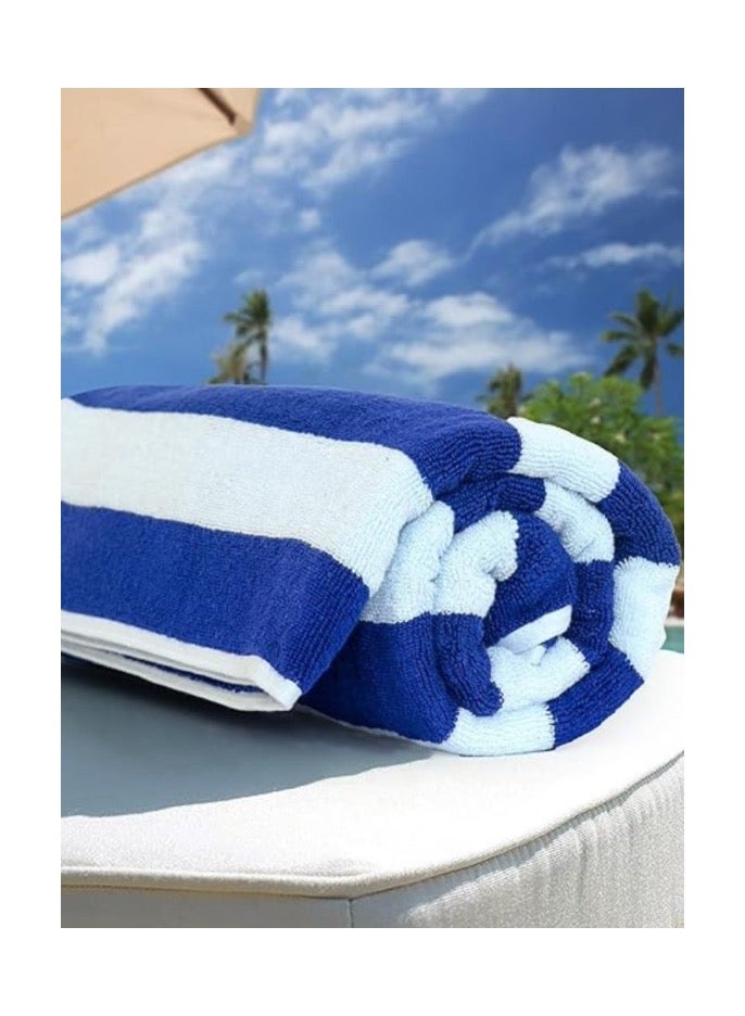 2 Pieces Luxury Oversized Beach Towel Set Pack of 2 90x180cm Extra Large Premium Cotton 550 GSM Ultra Soft and Highly Absorbent Pool Cabana Stripe Hotel And Spa Quality Towels Blue and White Stripe - Image 1