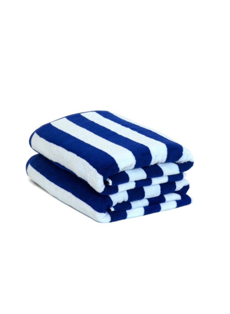 2 Pieces Luxury Oversized Beach Towel Set Pack of 2 90x180cm Extra Large Premium Cotton 550 GSM Ultra Soft and Highly Absorbent Pool Cabana Stripe Hotel And Spa Quality Towels Blue and White Stripe - Image 2