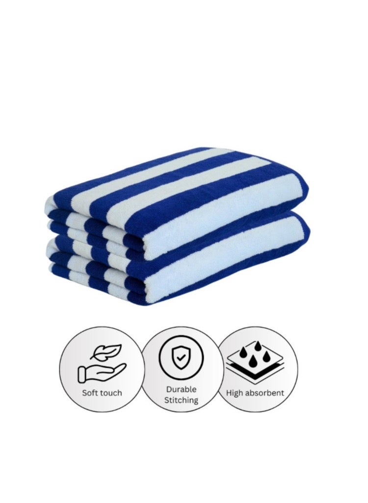 2 Pieces Luxury Oversized Beach Towel Set Pack of 2 90x180cm Extra Large Premium Cotton 550 GSM Ultra Soft and Highly Absorbent Pool Cabana Stripe Hotel And Spa Quality Towels Blue and White Stripe - Image 3
