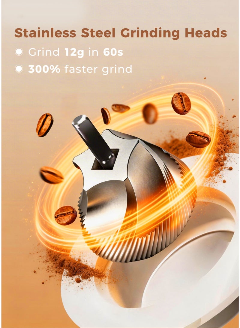 دوشر مطحنة قهوة مخروطية محمولة من الفولاذ المقاوم للصدأ V60، 40 إعدادًا خارجيًا للطحن، سعة 25 جرامًا، بطارية 1800 مللي أمبير مع شحن USB. - Image 3