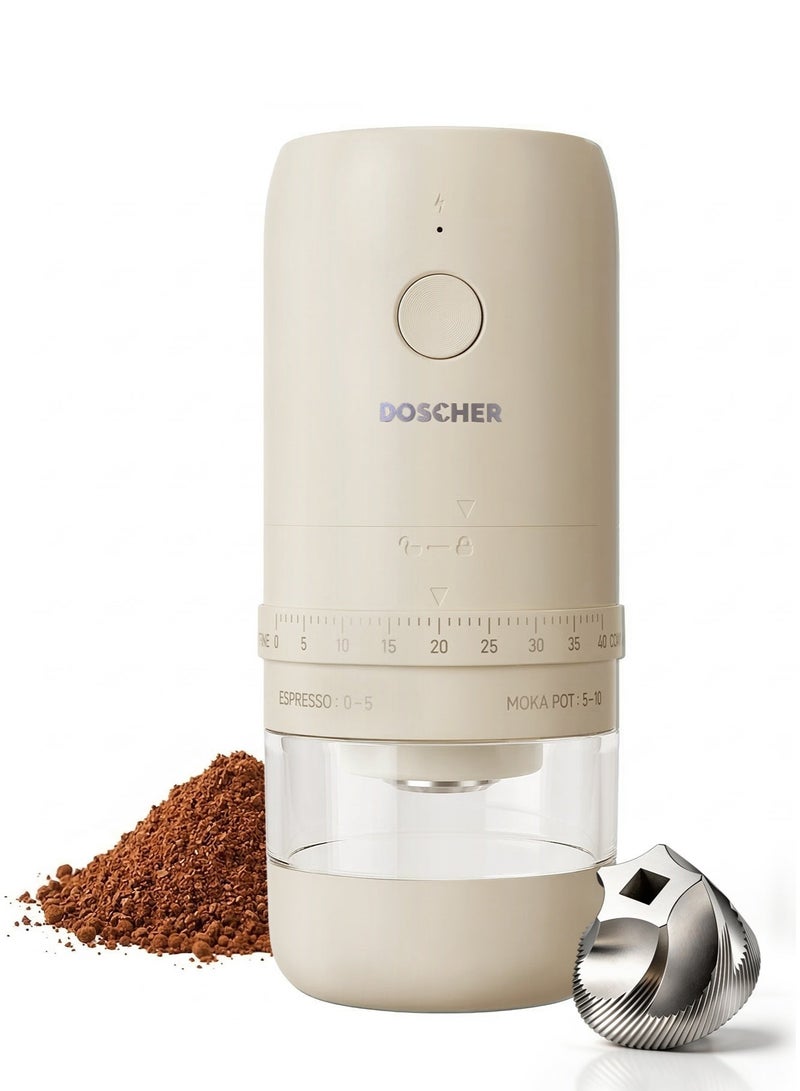 دوشر مطحنة قهوة مخروطية محمولة من الفولاذ المقاوم للصدأ V60، 40 إعدادًا خارجيًا للطحن، سعة 25 جرامًا، بطارية 1800 مللي أمبير مع شحن USB. - Image 1