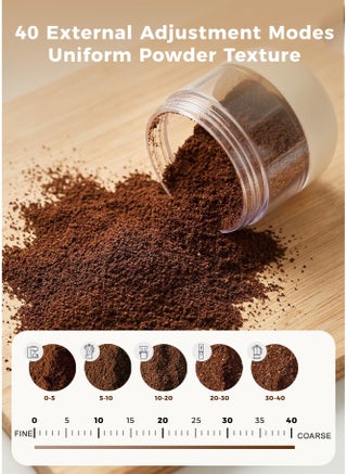 [ترقية]مطحنه كهربائيه v60 محمولة بنظام الأزيز المخروطي من الفولاذ المقاوم للصدأ، طحن أسرع 3 مرات، 40 إعدادًا للطحن وسعة 30 جرامًا، بطارية 1800 مللي أمبير، مطحنة توابل مع إيقاف تلقائي، للسفر والتخييم والمكتب والإسبريسو وغيرها - view 5