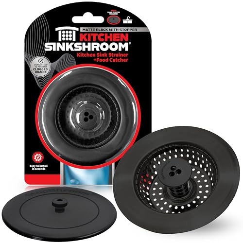 SinkShroom Kitchen SinkShroom Clog-Free Kitchen Sink Drain Strainer with Stopper - Sink Protector for Kitchen Sink, Stainless Steel, Matte Black - Image 1