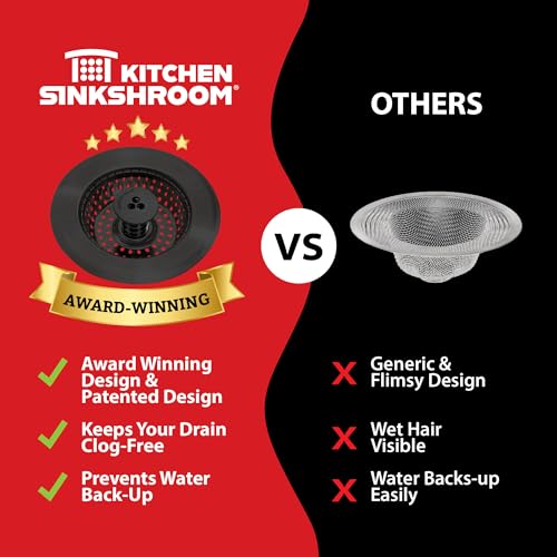 SinkShroom Kitchen SinkShroom Clog-Free Kitchen Sink Drain Strainer with Stopper - Sink Protector for Kitchen Sink, Stainless Steel, Matte Black - Image 5