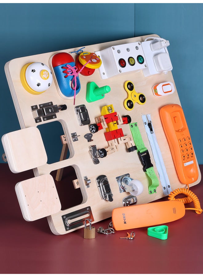 Wooden Montessori Children's Educational Montessori Busy Board Unlocking Teaching Aids 21-in-1 Science And Education Toys-Color:Busy Block (unlocked)  - Image 5
