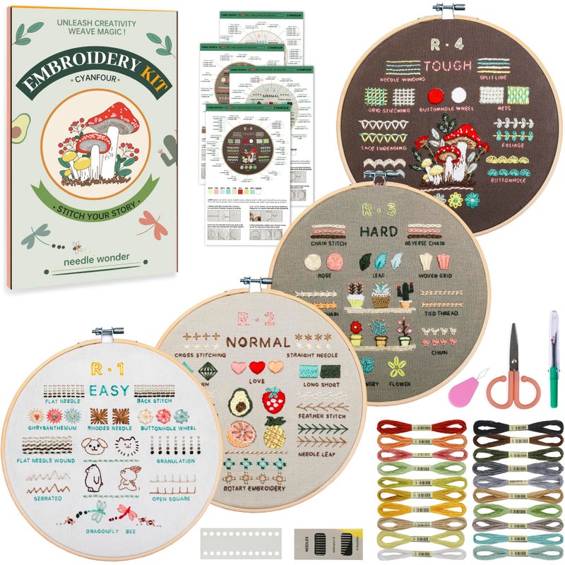 CYANFOUR Embroidery Kit for Beginners, 4 Stages to Learn 38 Stitches, with Step-by-Step Instructions and Clear Videos, Includes Multiple Accessories, Gift for Craft Lovers. - Image 1