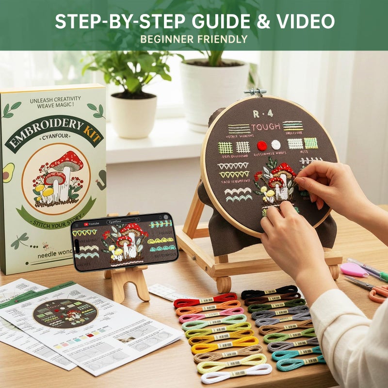 CYANFOUR Embroidery Kit for Beginners, 4 Stages to Learn 38 Stitches, with Step-by-Step Instructions and Clear Videos, Includes Multiple Accessories, Gift for Craft Lovers. - Image 3