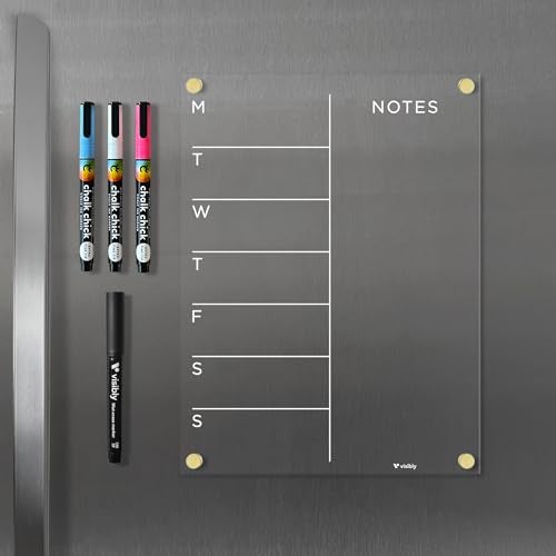 Visibly Magnetic Acrylic Weekly Calendar for Fridge, Weekly Meal Planner with Notes, Includes 4 Magnetic Wet-Erase Markers for Refrigerator, 9" X 12" | Gold Hardware - Image 2