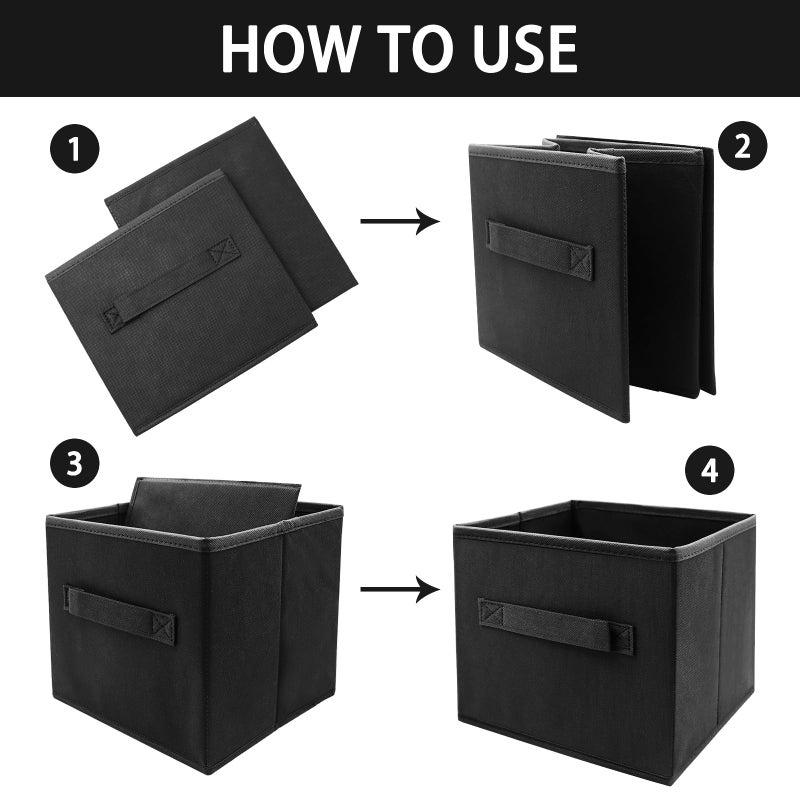 EBIGIC Small Storage Bins[6 Pack] 9.0"x7.5"x7.5" Small Size Fabirc Foldable Closet Toy Organizer Collapsible Cloth Black - Image 4