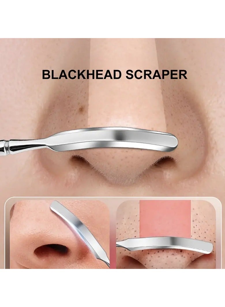 LANGMANNI طقم 2 قطعة من أدوات إزالة الرؤوس السوداء من الفولاذ المقاوم للصدأ مع جلد، أداة إزالة الرؤوس السوداء، متعددة الاستخدامات، أداة تنظيف الجلد الميت، أداة تدليك وتحريك متعددة الوظائف، أداة تنظيف سباتولا الجمال - Image 4