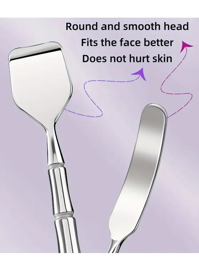 LANGMANNI طقم 2 قطعة من أدوات إزالة الرؤوس السوداء من الفولاذ المقاوم للصدأ مع جلد، أداة إزالة الرؤوس السوداء، متعددة الاستخدامات، أداة تنظيف الجلد الميت، أداة تدليك وتحريك متعددة الوظائف، أداة تنظيف سباتولا الجمال - Image 5