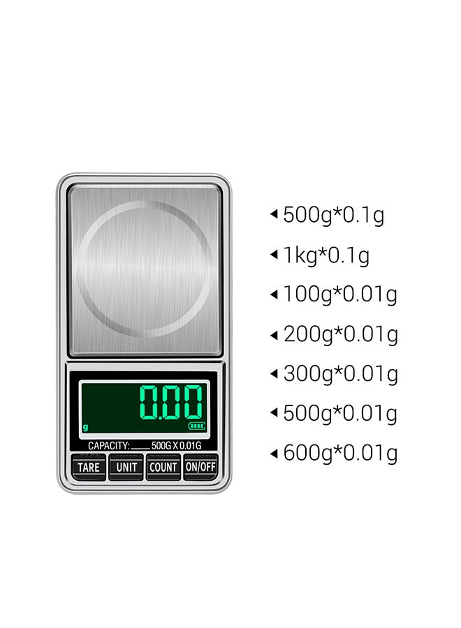 Portable Digital Scale Gold Jewelry Scale Mini Pocket Digital Scale Professional Accurate Electronic Scale Precision Balance 500g/0.1g DH-938C Silver 14.3x9.4x2.9cm - Image 5