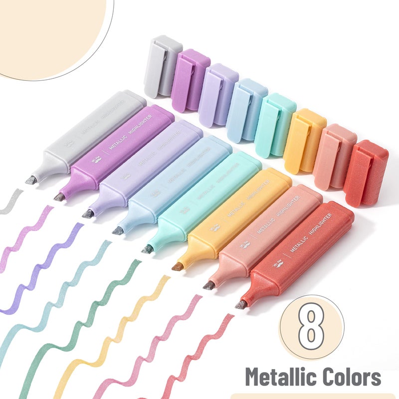 Mr. Pen- Glitter Highlighters, 8Pack, Metallic Colors, Chisel Tip Aesthetic Highlighters, Cute Markers, Christmas Gift - Image 2