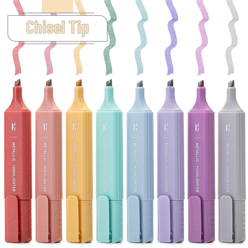 Mr. Pen- Glitter Highlighters, 8Pack, Metallic Colors, Chisel Tip Aesthetic Highlighters, Cute Markers, Christmas Gift - Image 4