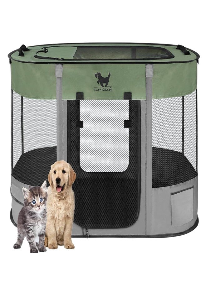 Rest-Eazzzy Dog Playpen, Foldable Kitten Playpen for Medium Dogs, Portable Pet Puppy Playpen with Removable Shade Cover, Indoor Outdoor Travel Camping Use for Small Pets with Carrying Case (S, Green) - Image 1